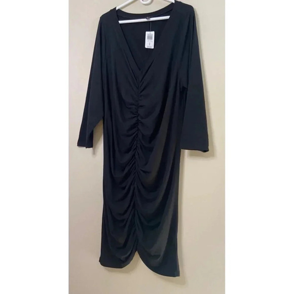 Torrid New Ruched Long Sleeve Bodycon Dress in Black Size 4X Size 4 Size 4XL - Picture 4 of 12